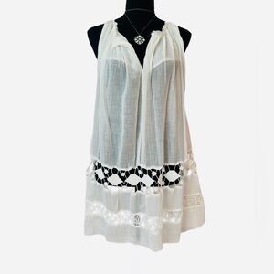 FREE PEOPLE ~ Off White/Cream Sheer Sleeveless Dress/Cover Up Cut Out Hemline